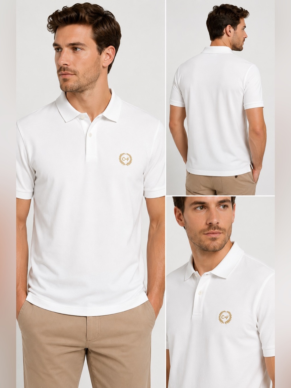 Craft + Flow Men’s White Knitwear Polo Shirt Gold Crest NWT Size M